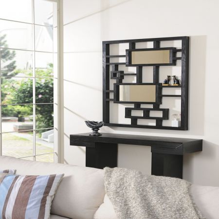 Specchio da ingresso quadrato in rovere nero - Cornice espositiva per specchio a vento elegante e geometrico